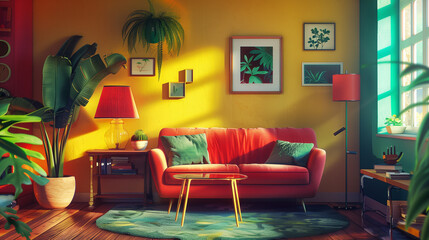 Living room with many bright colors