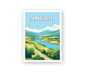 Tamar Valley Illustration Art. Travel Poster Wall Art. Minimalist Vector art