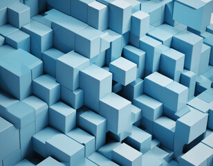Blue geometric structure, 3d render colorful background