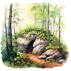 den in forest watercolor generative ai - 767069549