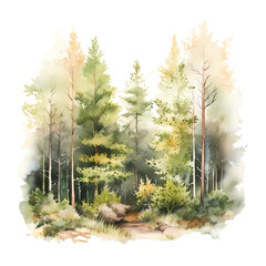 watercolor forest, trees, nature generative ai - 767069556