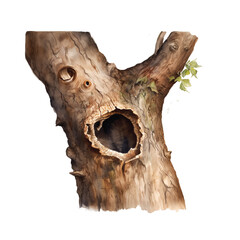 Tree trunk with a hole. Watercolor illustration generative ai - 767069580