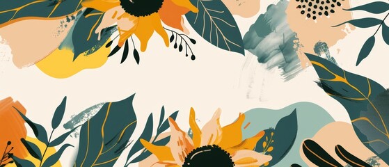 Illustration of 3 handdrawn sunflowers on a white background. Design for sunflower oil, packaging, natural cosmetics, health care products. - obrazy, fototapety, plakaty