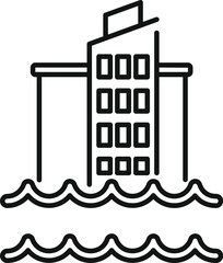Flood problem city icon outline vector. Climate change disasters. Ocean erosion