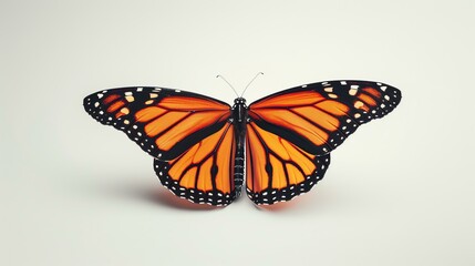 Fototapeta na wymiar A beautiful monarch butterfly with its wings spread open, isolated on a white background.