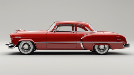 This is a 3D rendering of a classic 1950s American car. The car is red and has a white roof.