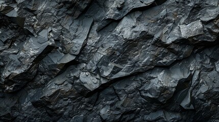 Dark Aged Shabby Cliff Face And Divided By Huge Cracks And Layers. Coarse, Rough Gray Stone Or Rock Texture Of Mountains, Background And Copy Space For Text On Theme Geology And Mountaineering. - obrazy, fototapety, plakaty