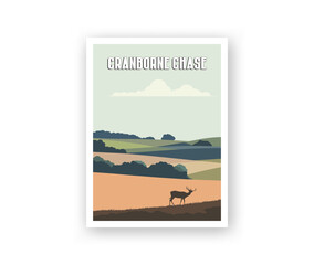 Cranborne Chase Illustration Art. Travel Poster Wall Art. Minimalist Vector art