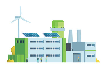 Green factory building illustration, vector elements for city and industry illustration	