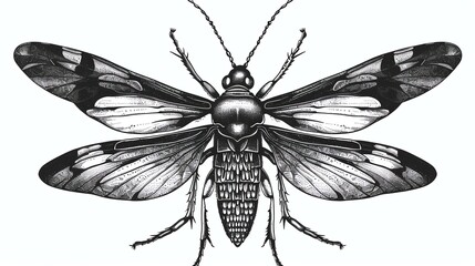 Detailed drawing of a beetle. The illustration is made in a realistic style and shows the insect in great detail.