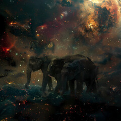 Fantasy photo with elephants and space involved 