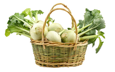 Kohlrabi Collection in a Basket isolated on transparent Background