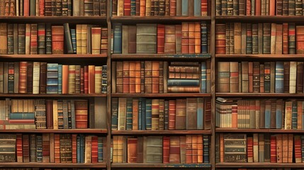 A beautiful seamless pattern of vintage books on wooden shelves. Perfect for use as a background or...