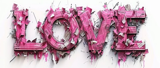 The graffiti word LOVE is sprayed in pink over white in a vandal street art style. An isolated textured modern illustration of the graffiti word is sprayed in pink over white.