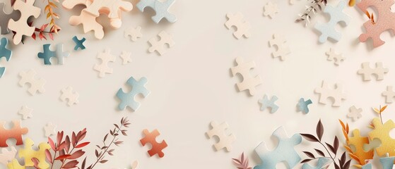 Jigsaw puzzle components, incomplete data concept. Flying puzzle pieces. 3D render modern illustration.