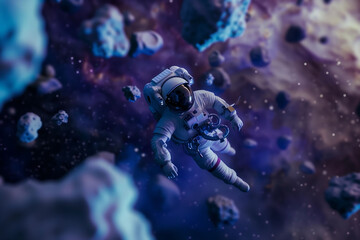 Astronaut Floating Amongst Cosmic Debris - obrazy, fototapety, plakaty