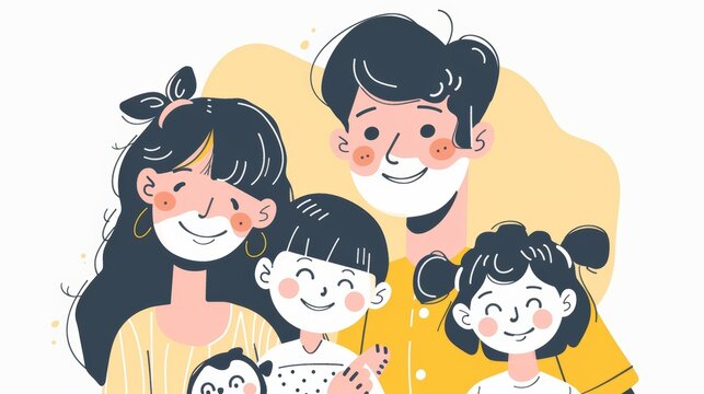 Hand drawn style modern illustration of a happy family.