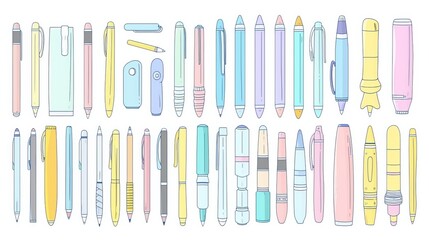 Office supplies collection with cute pastel colors. Flat style modern illustration.