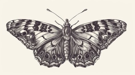 Aglais urticae sketch in old retro style. Handdrawn insect. Handdrawn small tortoiseshell. Modern graphic illustration isolated on white.