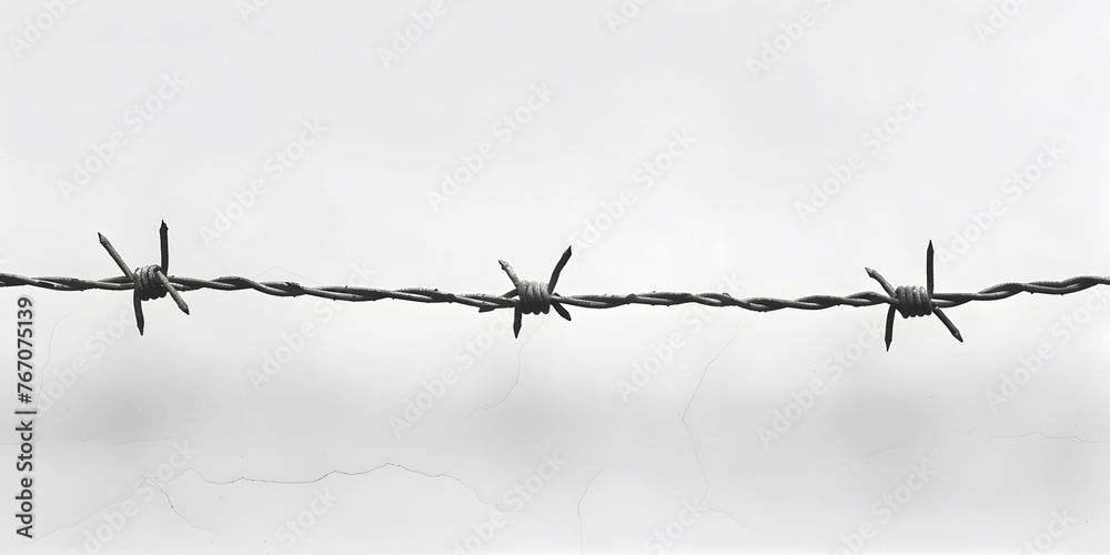 Wall mural silhouette of barbed wire against white background