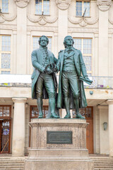 view of famous  Goethe-Schiller monument  in Weimar, Thuringia, Germany