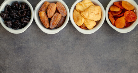 Dried fruits on a black background. 