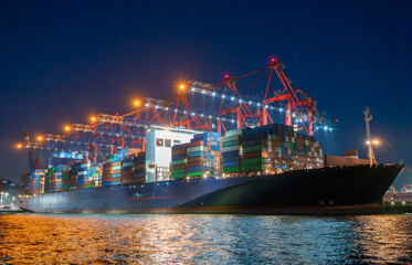 Containerschiffe im nächtlichen Hamburger Hafen