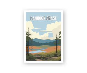Cannock Chase Illustration Art. Travel Poster Wall Art. Minimalist Vector art