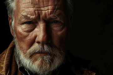 Portrait of an old man on a dark background. Close-up.