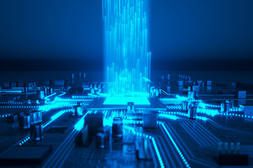 Blue Circuit Board: Essence of Digital Data Flow in High-Tech Electronics