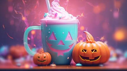 spiced pumkin latte halloween illustration