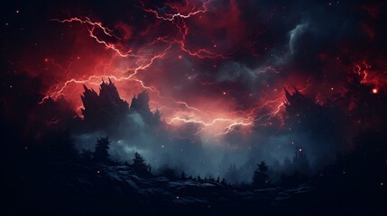 Dramatic Stormy Sky with Dark Clouds and Thunderstorm, Intense Weather and Nature Background, Lightning and Rain
