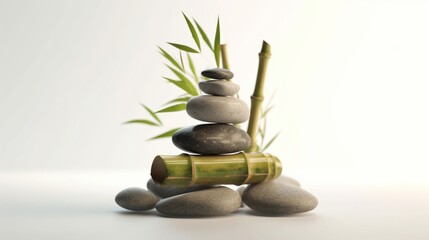 Stacked Stone Zen with Bamboo