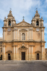 Fototapeta na wymiar The Metropolitan Cathedral of Saint Paul, commonly known as St Paul's Cathedral or the Mdina Cathedral, is a Catholic cathedral in Mdina, Malta, dedicated to St. Paul the Apostle.