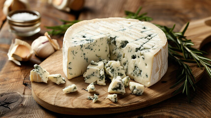 Fototapeta na wymiar Blue cheese on wooden board
