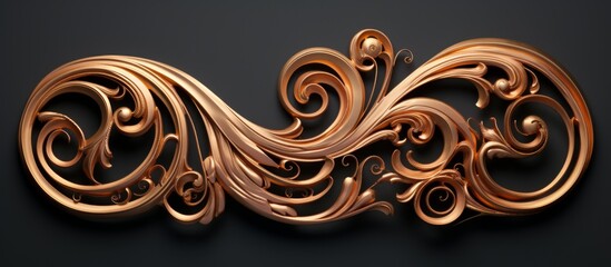 A 3D rendering showcasing a copper carving on a sleek black background, depicting intricate patterns. This exquisite piece can be used as a fashion accessory, art decor, or even as a hair accessory