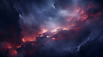 A surreal image of a colorful cloudy sky with stars and mountains in the background. The colors are...
