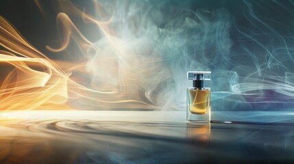 glass perfume bottle on an abstract background with beautiful light, unisex perfume - obrazy, fototapety, plakaty