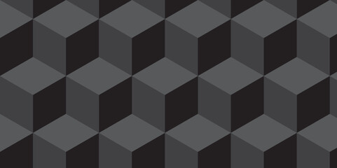 Obraz premium Black and gray background from cubes and lines rectangle wallpaper grid pattern. Geometric seamless pattern cube. Cubes mosaic shape vector design. 