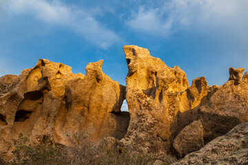 Granite rock formation lit by golden hour