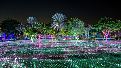 Dubai Glow Garden timelapse with illuminated trees and sculptures