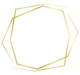 Golden metal frame isolated on white. Vector frame for photo. Frame for text, certificate, pictures, diploma. Luxury, gold, wedding, celebration. An interesting frame of an unusual, uneven shape