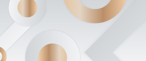 White and gold vector gradient abstract banner with shapes elements. For background presentation, background, wallpaper, banner, brochure, web layout, and cover