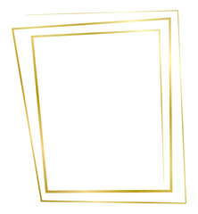 Golden metal frame isolated on white. Vector frame for photo. Frame for text, certificate, pictures, diploma. Luxury, gold, wedding, celebration. An interesting frame of an unusual, uneven shape