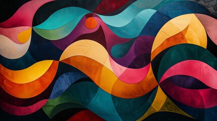 Vibrant digital art piece featuring abstract waves intertwined with colorful spheres on a dynamic background.
