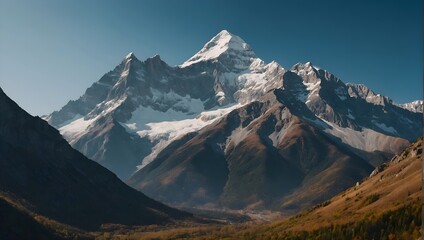 Fototapeta premium Towering mountains against a background of clear blue sky