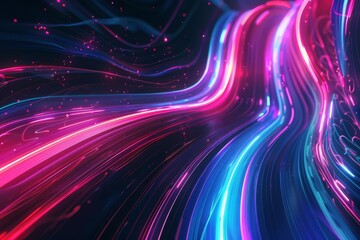 Dynamic Energy Light Lines, Glowing Neon Trails Flowing in Abstract Digital Illustration - obrazy, fototapety, plakaty