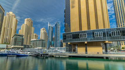 Dubai Marina towers in Dubai at day time timelapse hyperlapse