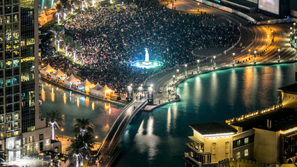 Fototapeta na wymiar A general view of the bridge over man-made lake timelapse in Dubai downtown, United Arab Emirates.