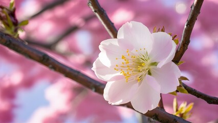 Beautiful sakura flower in full bloom against pink cherry blossom
